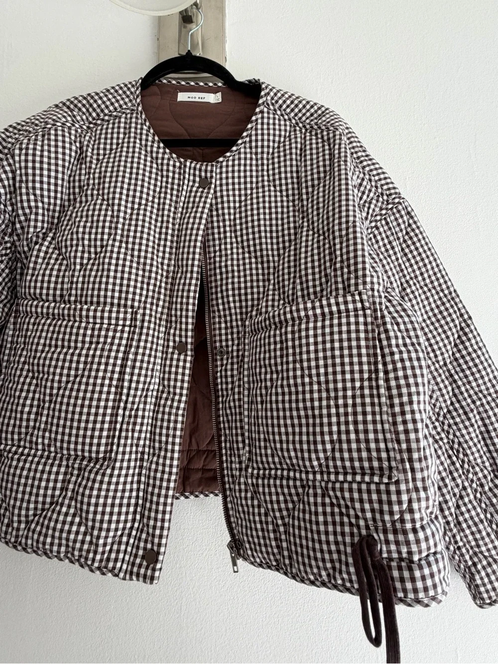 Mod Ref Brown & White Gingham Quilted Puffer Jacket